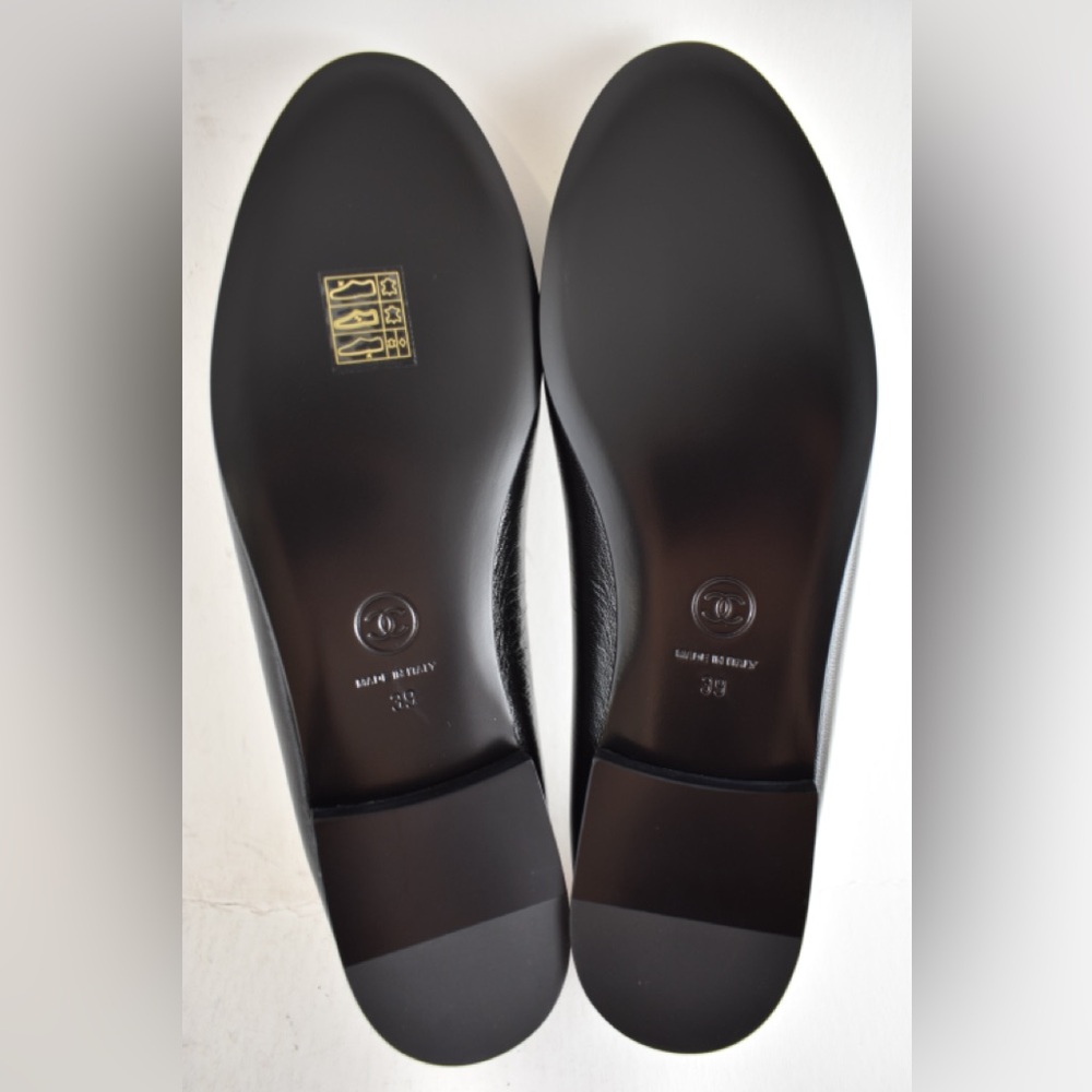 Chanel 26S Black White Crumpled Shiny Lambskin CC Bow Ballet Ballerina Flat 39 - Picture 16 of 16